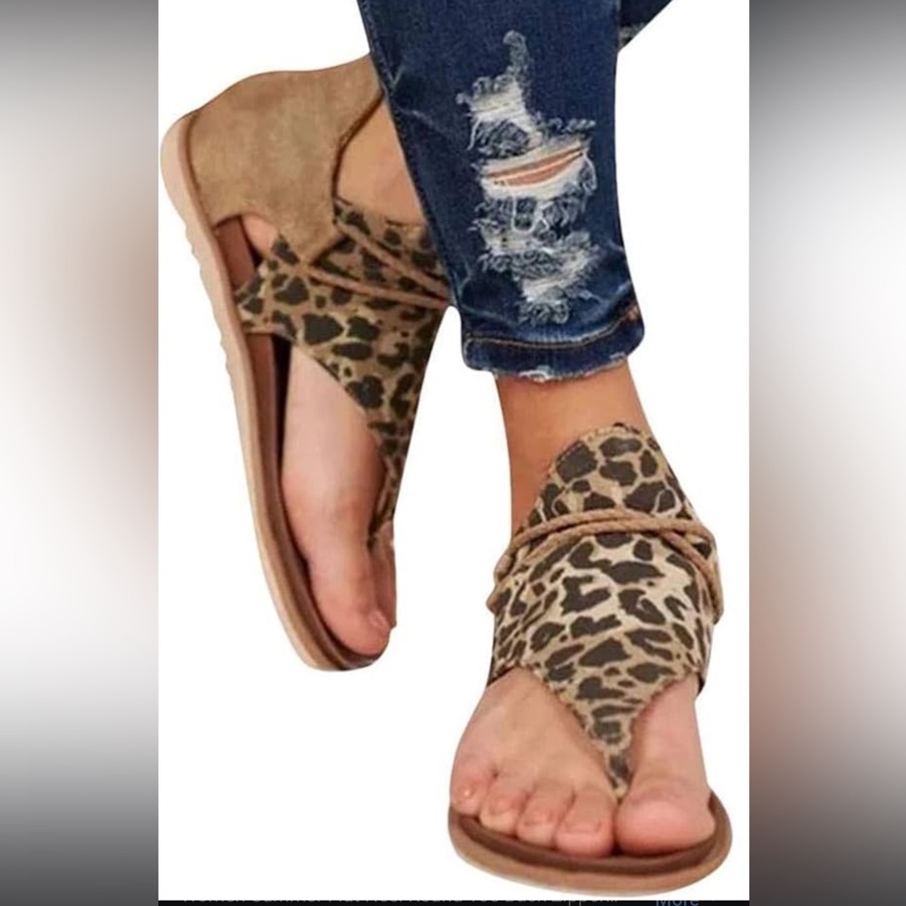 Leopard print size 6 1/2/ sandals measurements as pictured